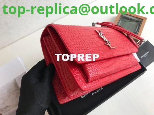 Replica YSL Saint Laurent Medium Sunset Monogram red crocodile embossed bag 4