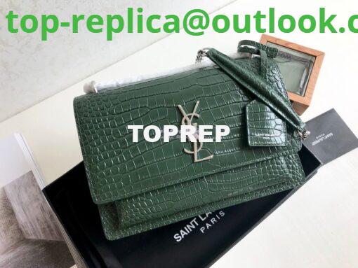 Replica YSL Saint Laurent Medium Sunset Monogram green crocodile embossed bag