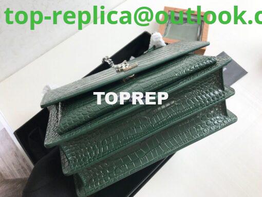 Replica YSL Saint Laurent Medium Sunset Monogram green crocodile embossed bag 3