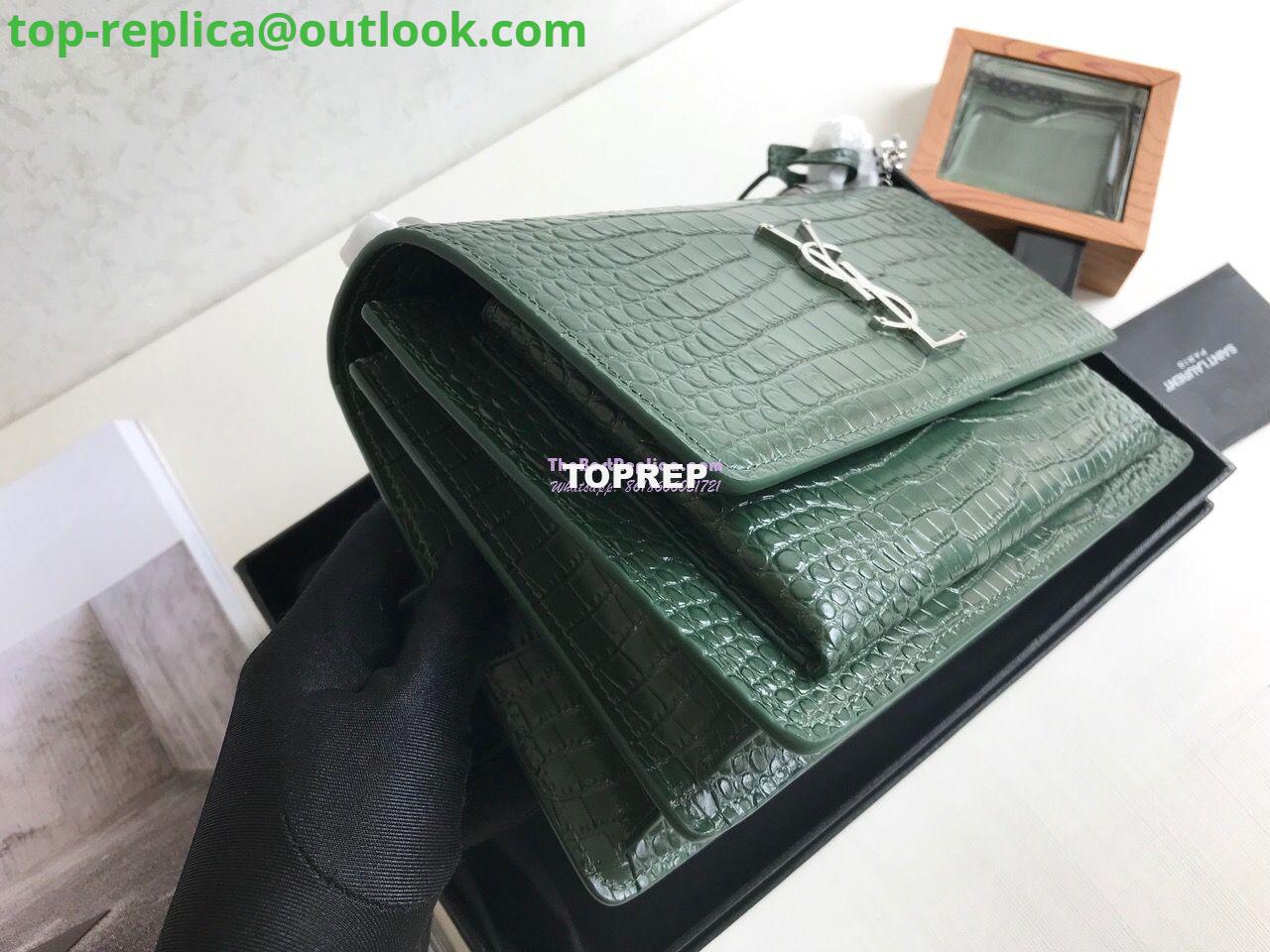 Replica YSL Saint Laurent Medium Sunset Monogram green crocodile embossed bag 4 Replica YSL Saint Laurent Medium Sunset Monogram green crocodile embossed bag 4