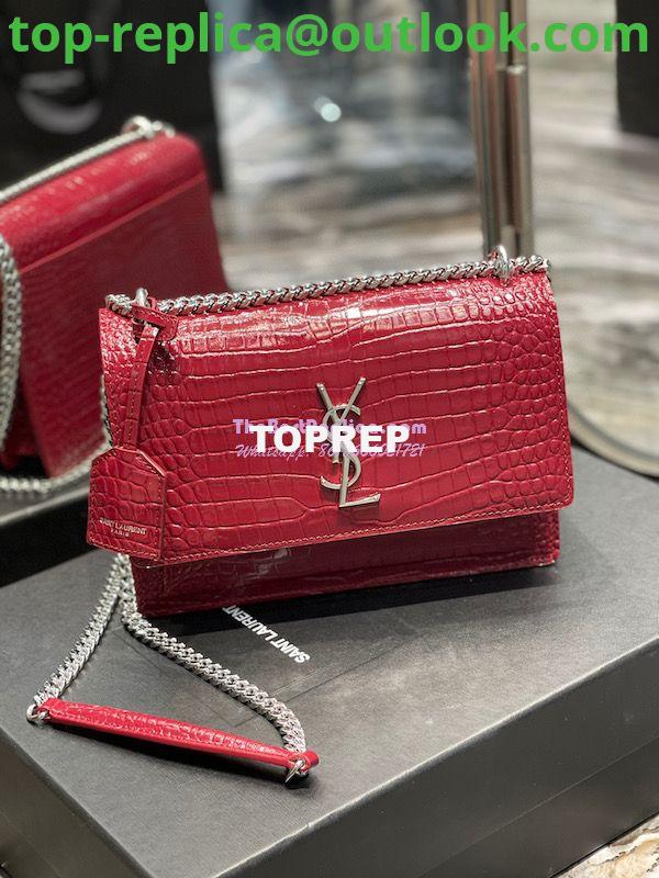 Replica YSL Saint Laurent Medium Sunset Monogram wine red crocodile embossed bag Replica YSL Saint Laurent Medium Sunset Monogram wine red crocodile embossed bag