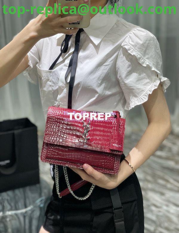 Replica YSL Saint Laurent Medium Sunset Monogram wine red crocodile embossed bag 2 Replica YSL Saint Laurent Medium Sunset Monogram wine red crocodile embossed bag 2