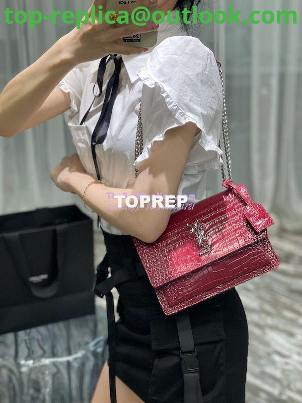 Replica YSL Saint Laurent Medium Sunset Monogram wine red crocodile embossed bag 3 Replica YSL Saint Laurent Medium Sunset Monogram wine red crocodile embossed bag 3