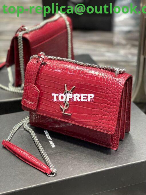 Replica YSL Saint Laurent Medium Sunset Monogram wine red crocodile embossed bag 4