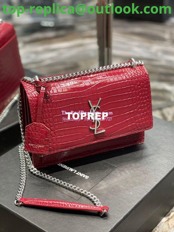 Replica YSL Saint Laurent Medium Sunset Monogram wine red crocodile embossed bag 5 Replica YSL Saint Laurent Medium Sunset Monogram wine red crocodile embossed bag 5