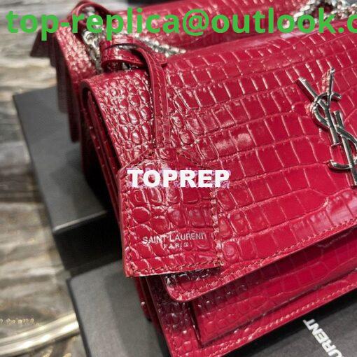 Replica YSL Saint Laurent Medium Sunset Monogram wine red crocodile embossed bag 6