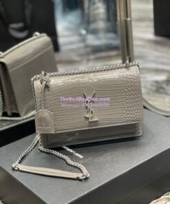 Replica YSL Saint Laurent Medium Sunset Monogram grey crocodile embossed bag