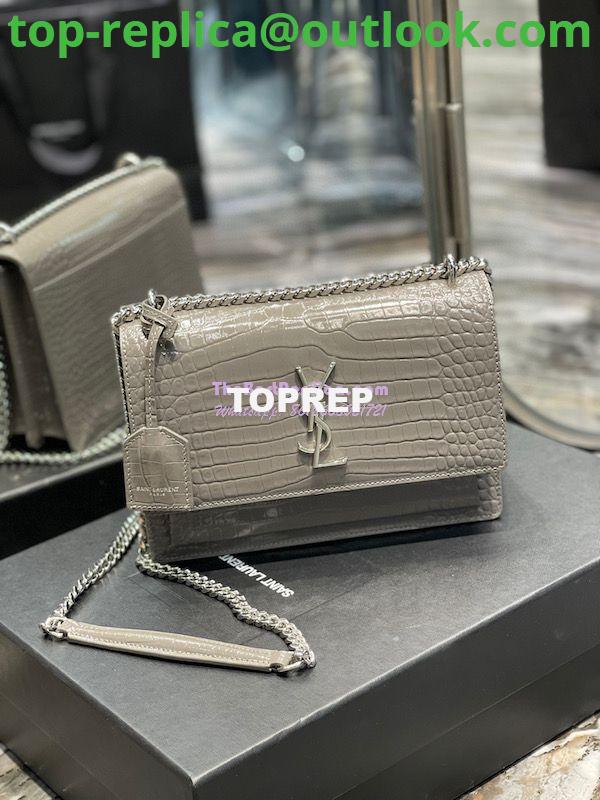 Replica YSL Saint Laurent Medium Sunset Monogram grey crocodile embossed bag Replica YSL Saint Laurent Medium Sunset Monogram grey crocodile embossed bag