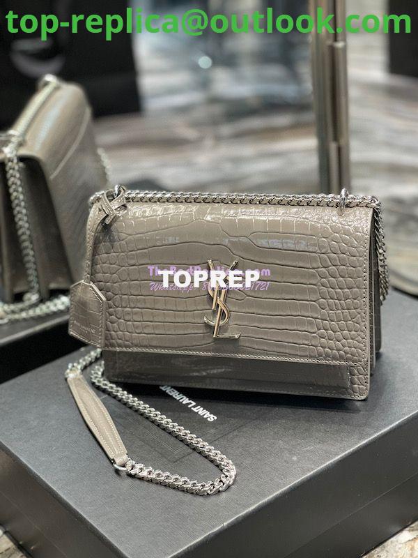 Replica YSL Saint Laurent Medium Sunset Monogram grey crocodile embossed bag 2 Replica YSL Saint Laurent Medium Sunset Monogram grey crocodile embossed bag 2