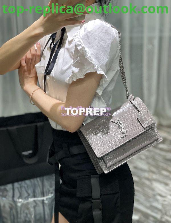 Replica YSL Saint Laurent Medium Sunset Monogram grey crocodile embossed bag 3 Replica YSL Saint Laurent Medium Sunset Monogram grey crocodile embossed bag 3