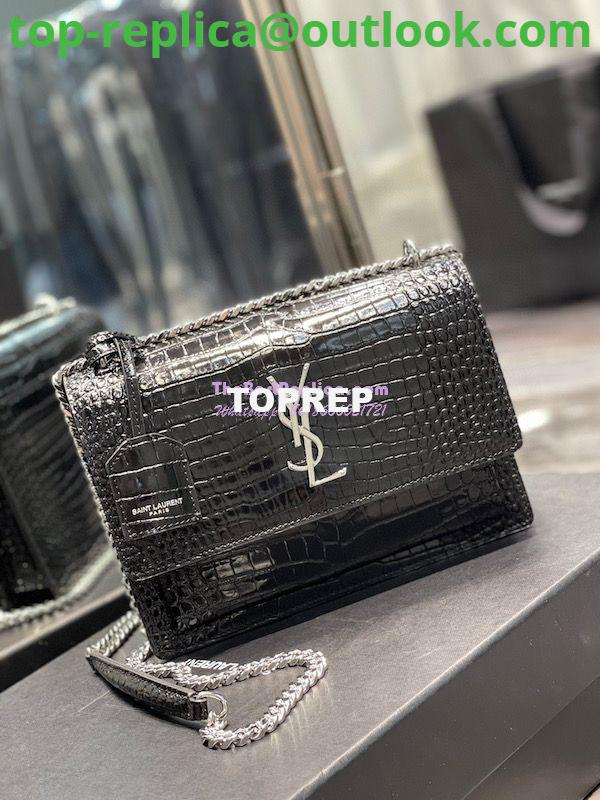 Replica YSL Saint Laurent Medium Sunset Monogram black crocodile embossed bag Replica YSL Saint Laurent Medium Sunset Monogram black crocodile embossed bag