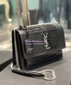 Replica YSL Saint Laurent Medium Sunset Monogram black crocodile embossed bag 2