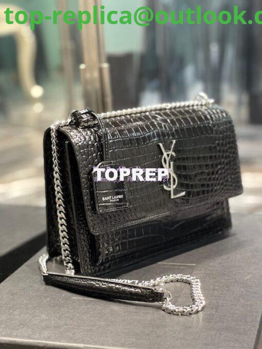 Replica YSL Saint Laurent Medium Sunset Monogram black crocodile embossed bag 2