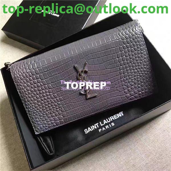 Replica YSL Monogram Saint Laurent Chain Wallet In Grey Crocodile Embossed Shiny Leather 442015 3 Replica YSL Monogram Saint Laurent Chain Wallet In Grey Crocodile Embossed Shiny Leather 442015 3