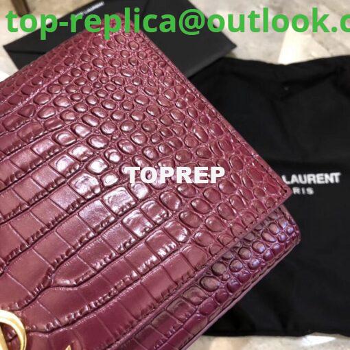 Replica YSL Classic Medium Kate Monogram Saint Laurent Tassel Satchel In Dark Red Crocodile Embossed Shiny Leather 354119 in gold hardware 2