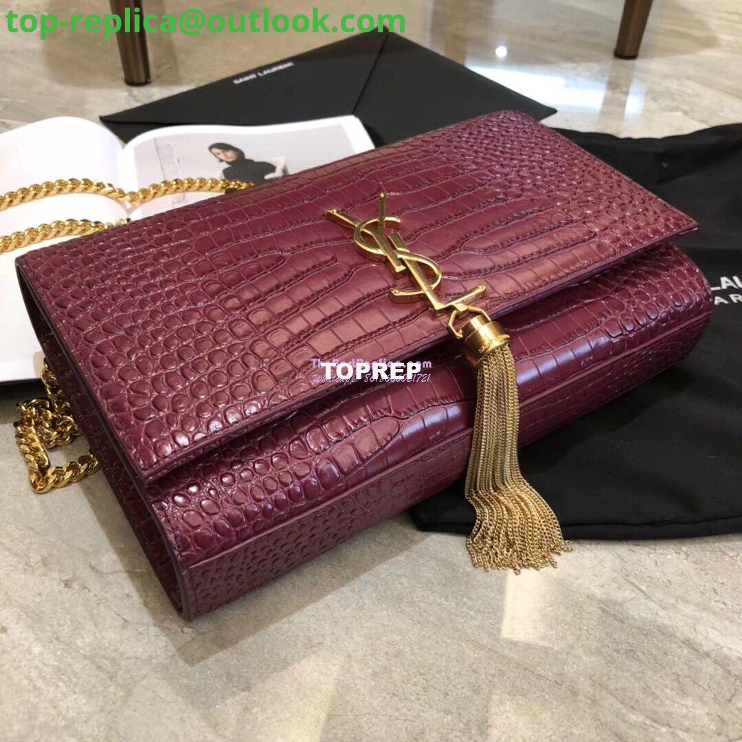 Replica YSL Classic Medium Kate Monogram Saint Laurent Tassel Satchel In Dark Red Crocodile Embossed Shiny Leather 354119 in gold hardware 3 Replica YSL Classic Medium Kate Monogram Saint Laurent Tassel Satchel In Dark Red Crocodile Embossed Shiny Leather 354119 in gold hardware 3