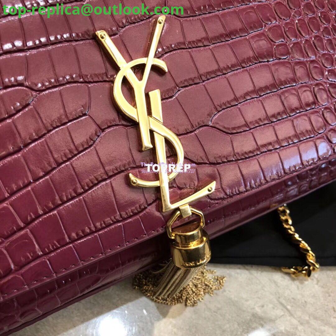 Replica YSL Classic Medium Kate Monogram Saint Laurent Tassel Satchel In Dark Red Crocodile Embossed Shiny Leather 354119 in gold hardware 4 Replica YSL Classic Medium Kate Monogram Saint Laurent Tassel Satchel In Dark Red Crocodile Embossed Shiny Leather 354119 in gold hardware 4