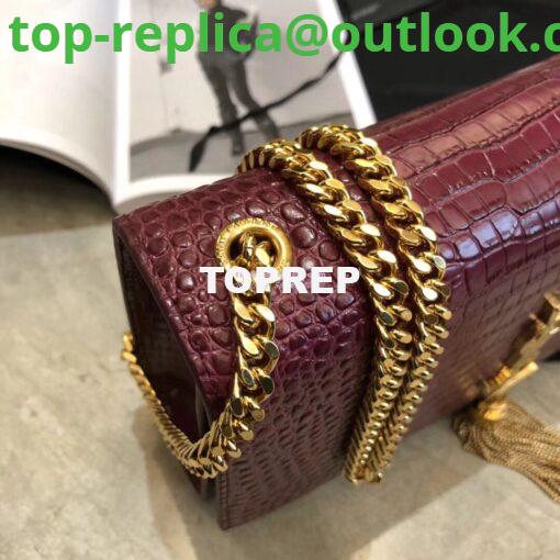 Replica YSL Classic Medium Kate Monogram Saint Laurent Tassel Satchel In Dark Red Crocodile Embossed Shiny Leather 354119 in gold hardware 5