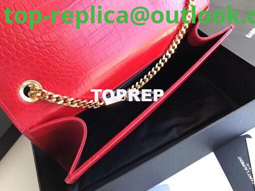 Replica YSL Classic Medium Kate Monogram Saint Laurent Tassel Satchel In Red Crocodile Embossed Shiny Leather 354119 in gold hardware