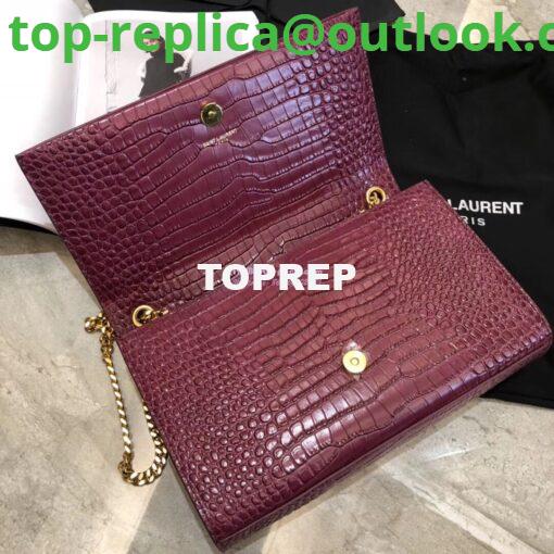 Replica YSL Classic Medium Kate Monogram Saint Laurent Tassel Satchel In Dark Red Crocodile Embossed Shiny Leather 354119 in gold hardware 7