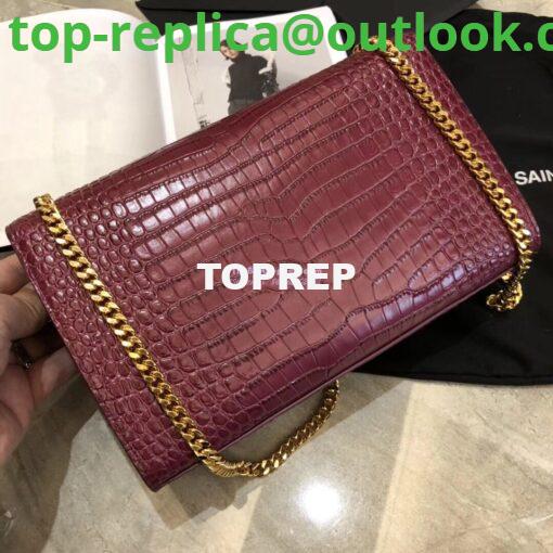 Replica YSL Classic Medium Kate Monogram Saint Laurent Tassel Satchel In Dark Red Crocodile Embossed Shiny Leather 354119 in gold hardware 9