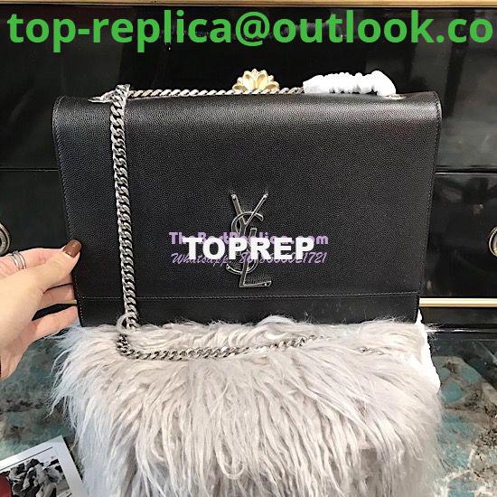 Replica YSL Saint Laurent Large Kate Chain Bag In Black Grain De Poudre Textured Leather Silver Hardware Replica YSL Saint Laurent Large Kate Chain Bag In Black Grain De Poudre Textured Leather Silver Hardware