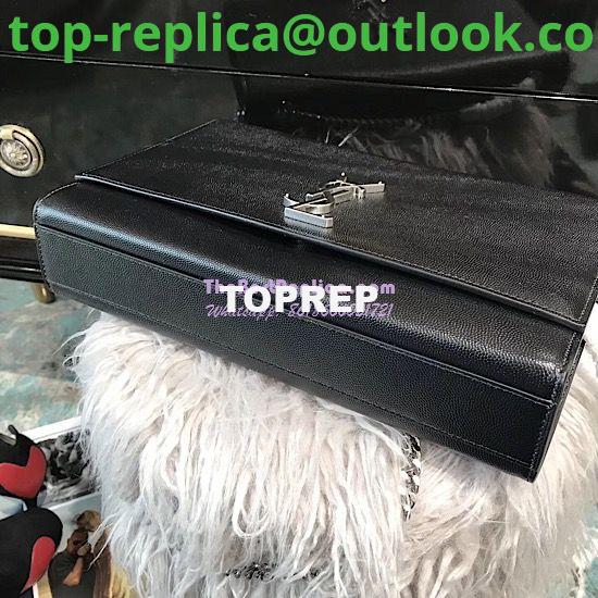 Replica YSL Saint Laurent Large Kate Chain Bag In Black Grain De Poudre Textured Leather Silver Hardware 2 Replica YSL Saint Laurent Large Kate Chain Bag In Black Grain De Poudre Textured Leather Silver Hardware 2