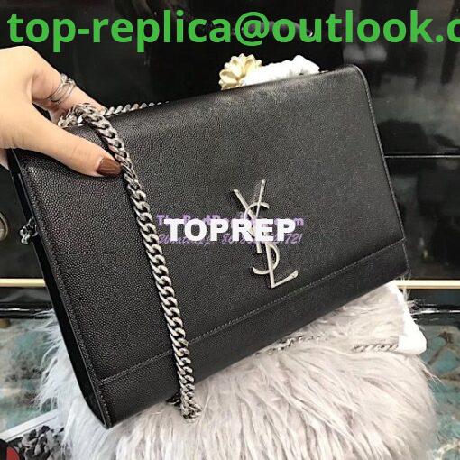 Replica YSL Saint Laurent Large Kate Chain Bag In Black Grain De Poudre Textured Leather Silver Hardware 5