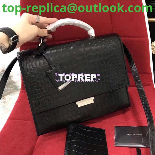 Replica YSL Saint Laurent Babylone Top Handle Bag In Black Crocodile Embossed Leather 484504 Replica YSL Saint Laurent Babylone Top Handle Bag In Black Crocodile Embossed Leather 484504