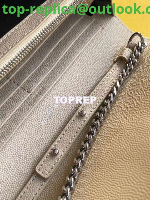 Replica YSL Saint Laurent Monogram Silver Chain Wallet Beige 6