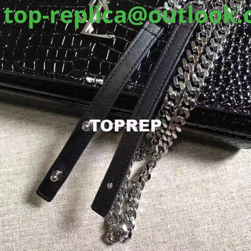 Replica YSL Monogram Saint Laurent Chain Wallet In Black Crocodile Embossed Shiny Leather 442015