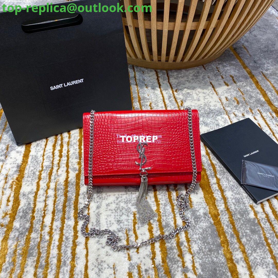 Replica YSL Classic Medium Kate Monogram Saint Laurent Tassel Satchel In Red Crocodile Embossed Shiny Leather 354119 Replica YSL Classic Medium Kate Monogram Saint Laurent Tassel Satchel In Red Crocodile Embossed Shiny Leather 354119