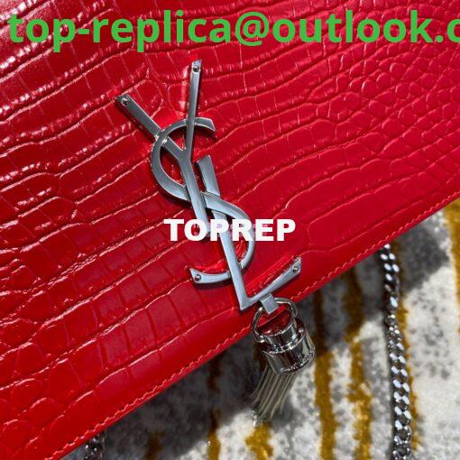 Replica YSL Classic Medium Kate Monogram Saint Laurent Tassel Satchel In Red Crocodile Embossed Shiny Leather 354119 3