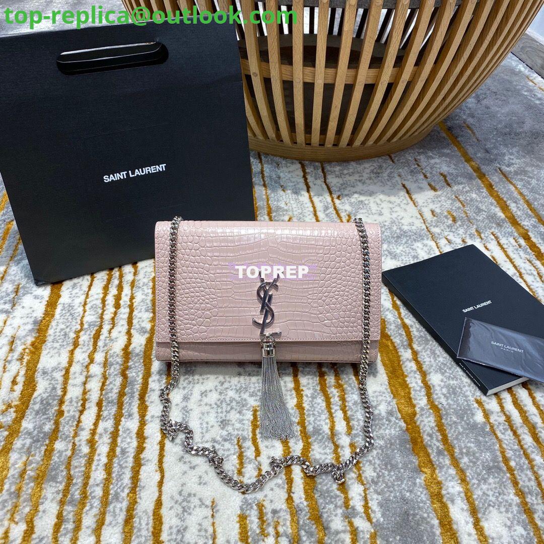 Replica YSL Classic Medium Kate Monogram Saint Laurent Tassel Satchel In Pink Crocodile Embossed Shiny Leather 354119 Replica YSL Classic Medium Kate Monogram Saint Laurent Tassel Satchel In Pink Crocodile Embossed Shiny Leather 354119