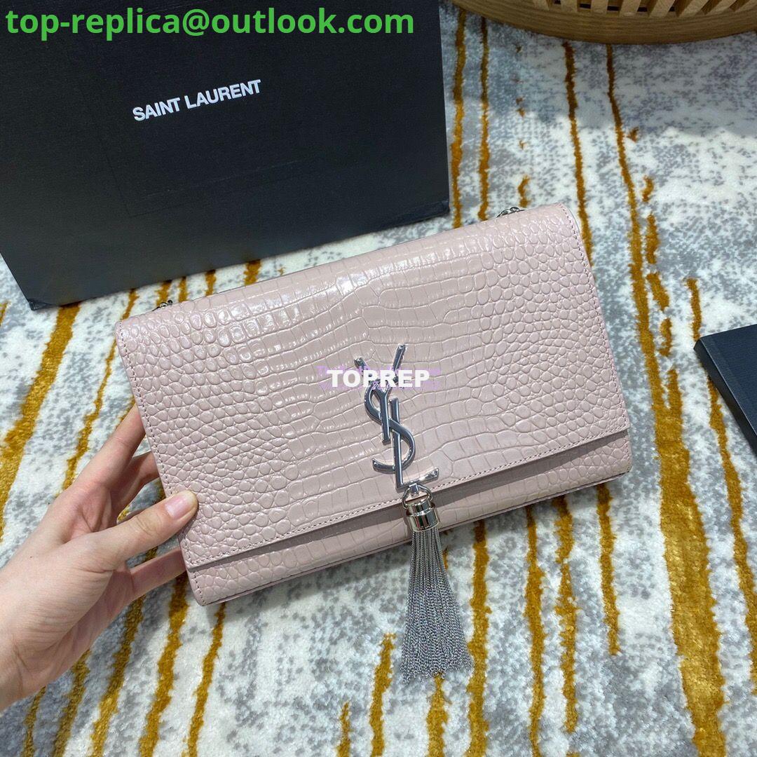 Replica YSL Classic Medium Kate Monogram Saint Laurent Tassel Satchel In Pink Crocodile Embossed Shiny Leather 354119 2 Replica YSL Classic Medium Kate Monogram Saint Laurent Tassel Satchel In Pink Crocodile Embossed Shiny Leather 354119 2