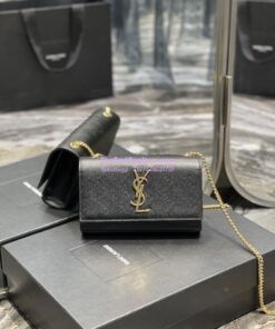 Replica YSL Saint Laurent Kate small chain bag in grain de poudre embossed leather 469390 Black