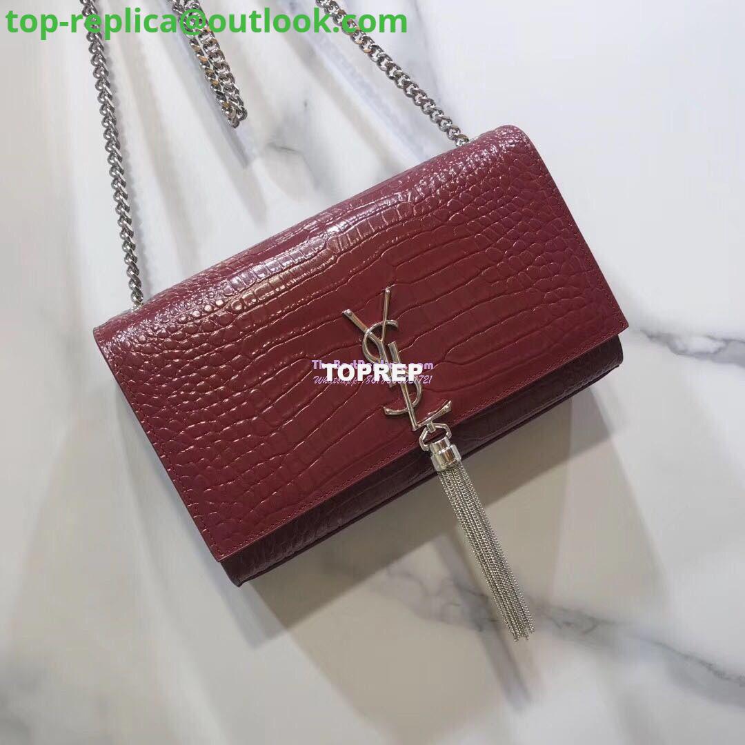 Replica YSL Classic Medium Kate Monogram Saint Laurent Tassel Satchel In Dark Red Crocodile Embossed Shiny Leather 354119 Replica YSL Classic Medium Kate Monogram Saint Laurent Tassel Satchel In Dark Red Crocodile Embossed Shiny Leather 354119