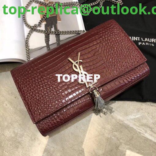 Replica YSL Classic Medium Kate Monogram Saint Laurent Tassel Satchel In Dark Red Crocodile Embossed Shiny Leather 354119 2