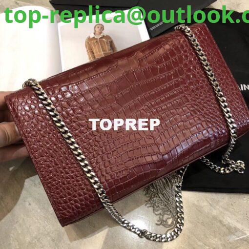 Replica YSL Classic Medium Kate Monogram Saint Laurent Tassel Satchel In Dark Red Crocodile Embossed Shiny Leather 354119 5