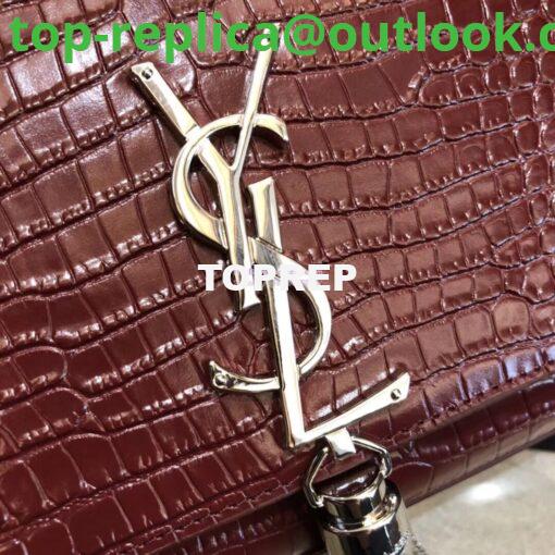 Replica YSL Classic Medium Kate Monogram Saint Laurent Tassel Satchel In Dark Red Crocodile Embossed Shiny Leather 354119 6