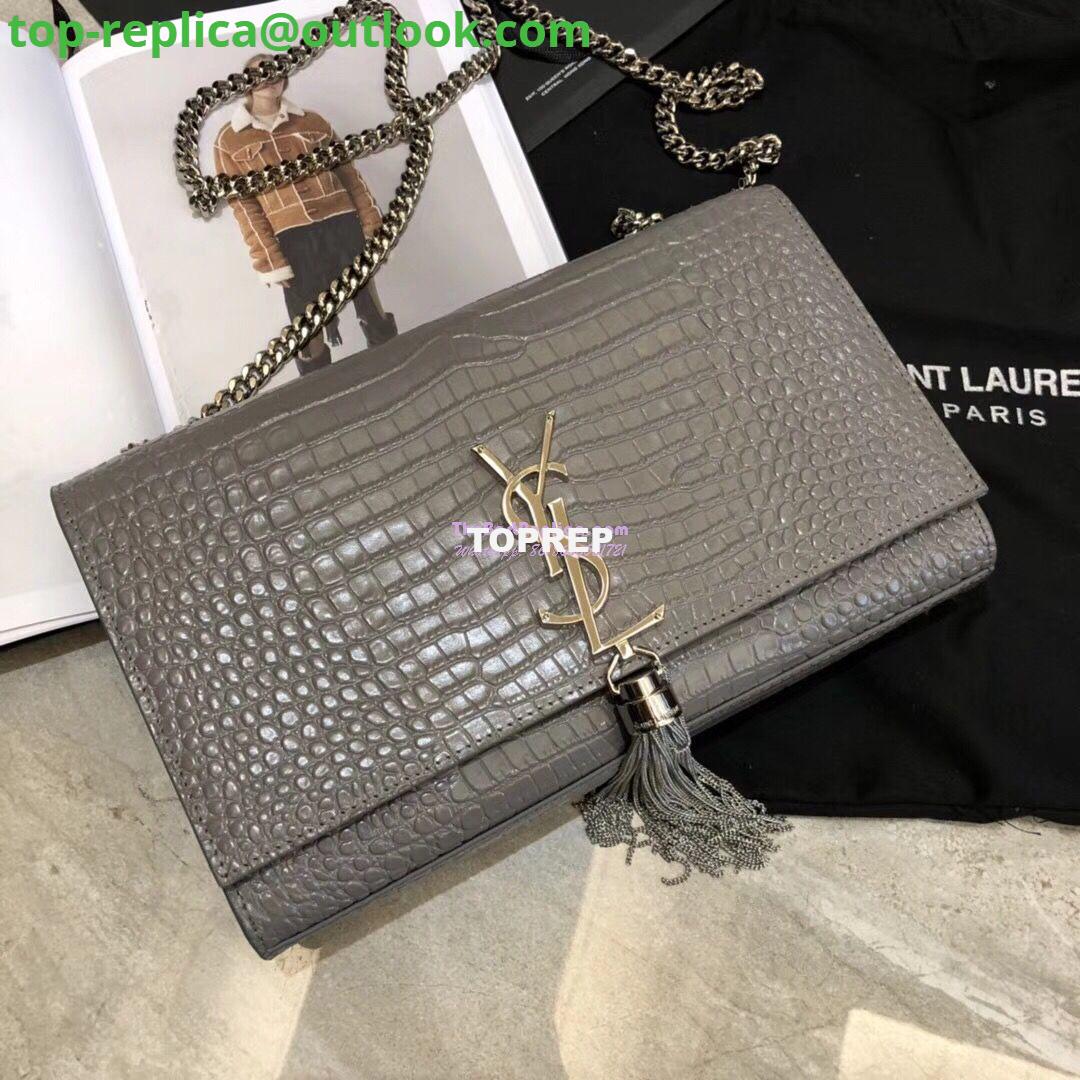 Replica YSL Classic Medium Kate Monogram Saint Laurent Tassel Satchel In Grey Crocodile Embossed Shiny Leather 354119 2 Replica YSL Classic Medium Kate Monogram Saint Laurent Tassel Satchel In Grey Crocodile Embossed Shiny Leather 354119 2