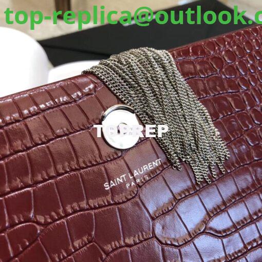 Replica YSL Classic Medium Kate Monogram Saint Laurent Tassel Satchel In Dark Red Crocodile Embossed Shiny Leather 354119 8