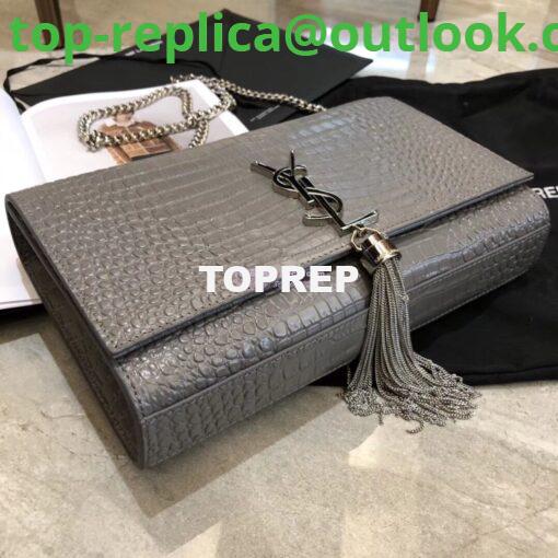 Replica YSL Classic Medium Kate Monogram Saint Laurent Tassel Satchel In Grey Crocodile Embossed Shiny Leather 354119 4