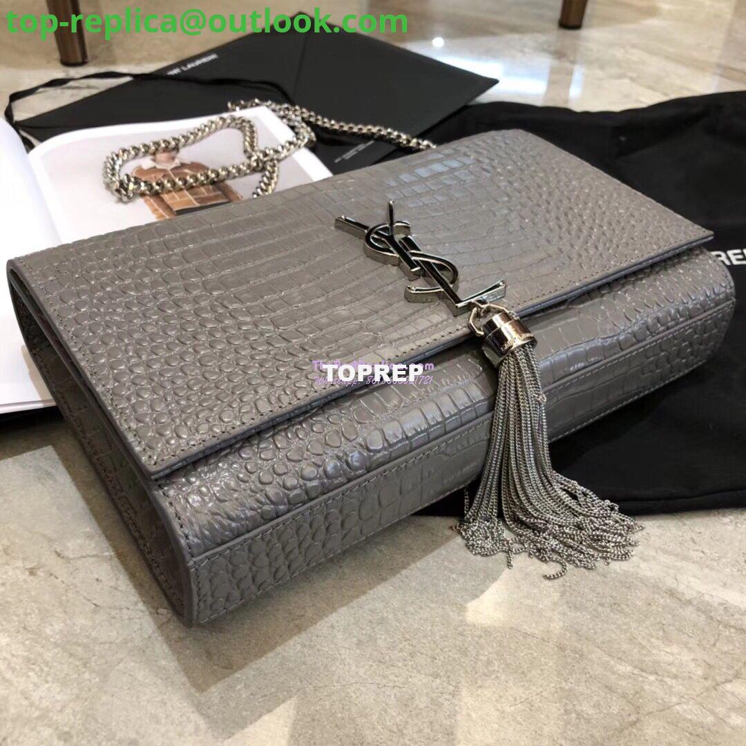 Replica YSL Classic Medium Kate Monogram Saint Laurent Tassel Satchel In Grey Crocodile Embossed Shiny Leather 354119 4 Replica YSL Classic Medium Kate Monogram Saint Laurent Tassel Satchel In Grey Crocodile Embossed Shiny Leather 354119 4