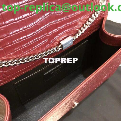 Replica YSL Classic Medium Kate Monogram Saint Laurent Tassel Satchel In Dark Red Crocodile Embossed Shiny Leather 354119 10