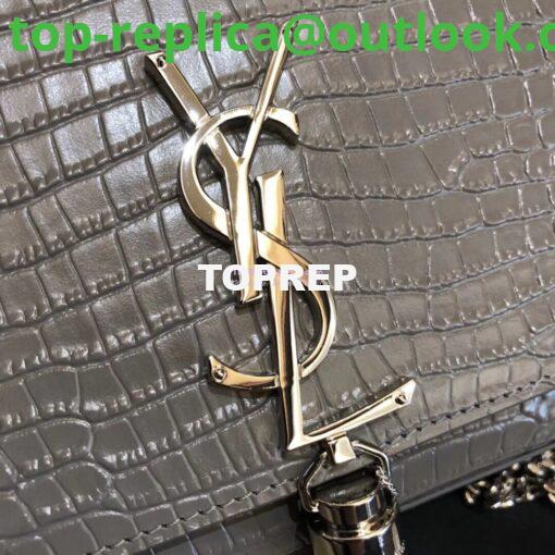 Replica YSL Classic Medium Kate Monogram Saint Laurent Tassel Satchel In Grey Crocodile Embossed Shiny Leather 354119 5