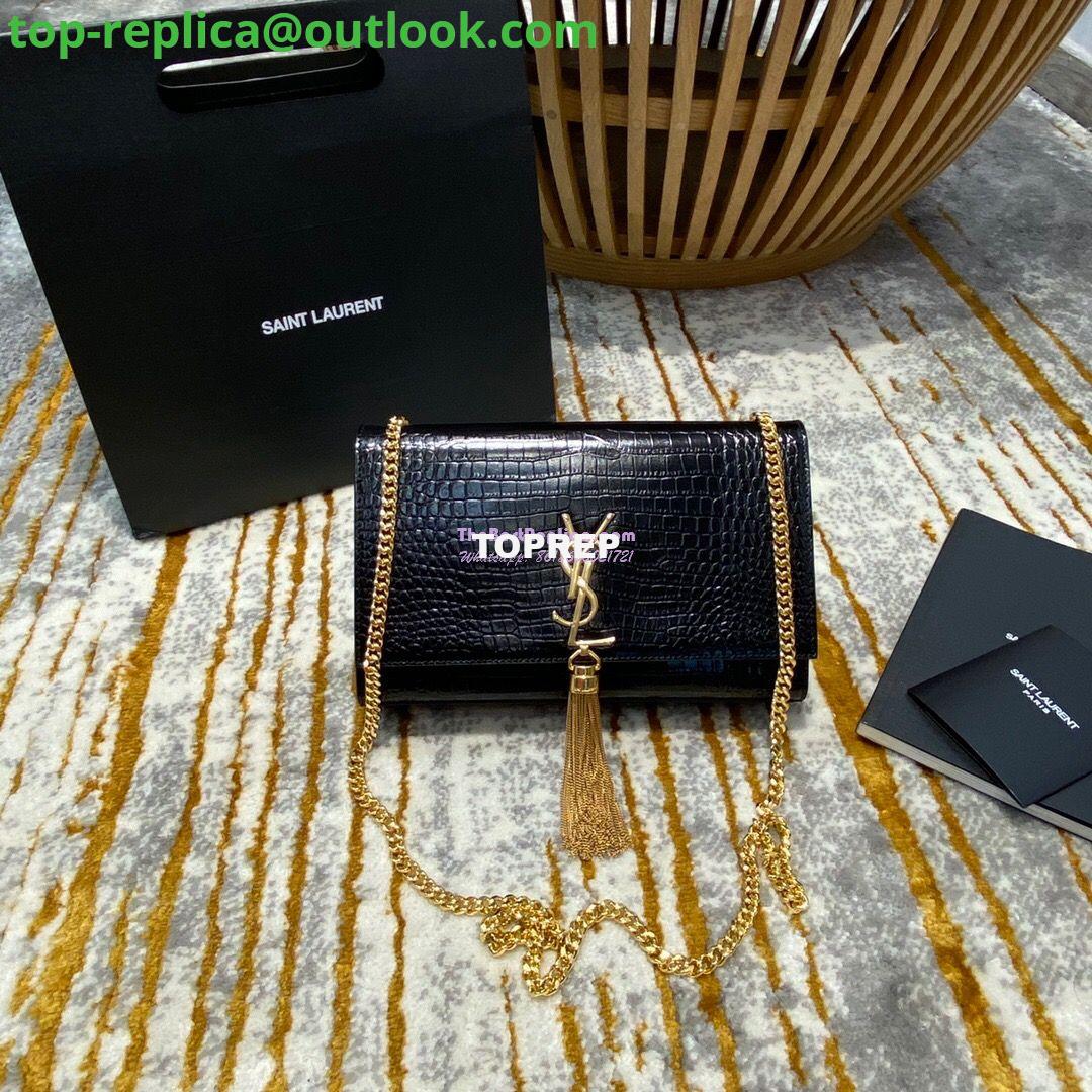 Replica YSL Classic Medium Kate Monogram Saint Laurent Tassel Satchel In Black Crocodile Embossed Shiny Leather 354119 Replica YSL Classic Medium Kate Monogram Saint Laurent Tassel Satchel In Black Crocodile Embossed Shiny Leather 354119