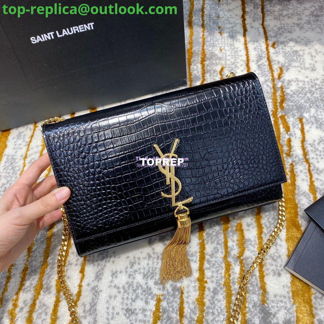 Replica YSL Classic Medium Kate Monogram Saint Laurent Tassel Satchel In Black Crocodile Embossed Shiny Leather 354119 2 Replica YSL Classic Medium Kate Monogram Saint Laurent Tassel Satchel In Black Crocodile Embossed Shiny Leather 354119 2