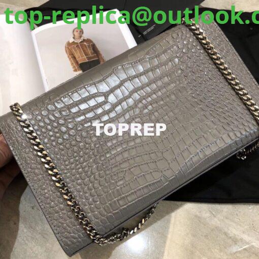 Replica YSL Classic Medium Kate Monogram Saint Laurent Tassel Satchel In Grey Crocodile Embossed Shiny Leather 354119 10