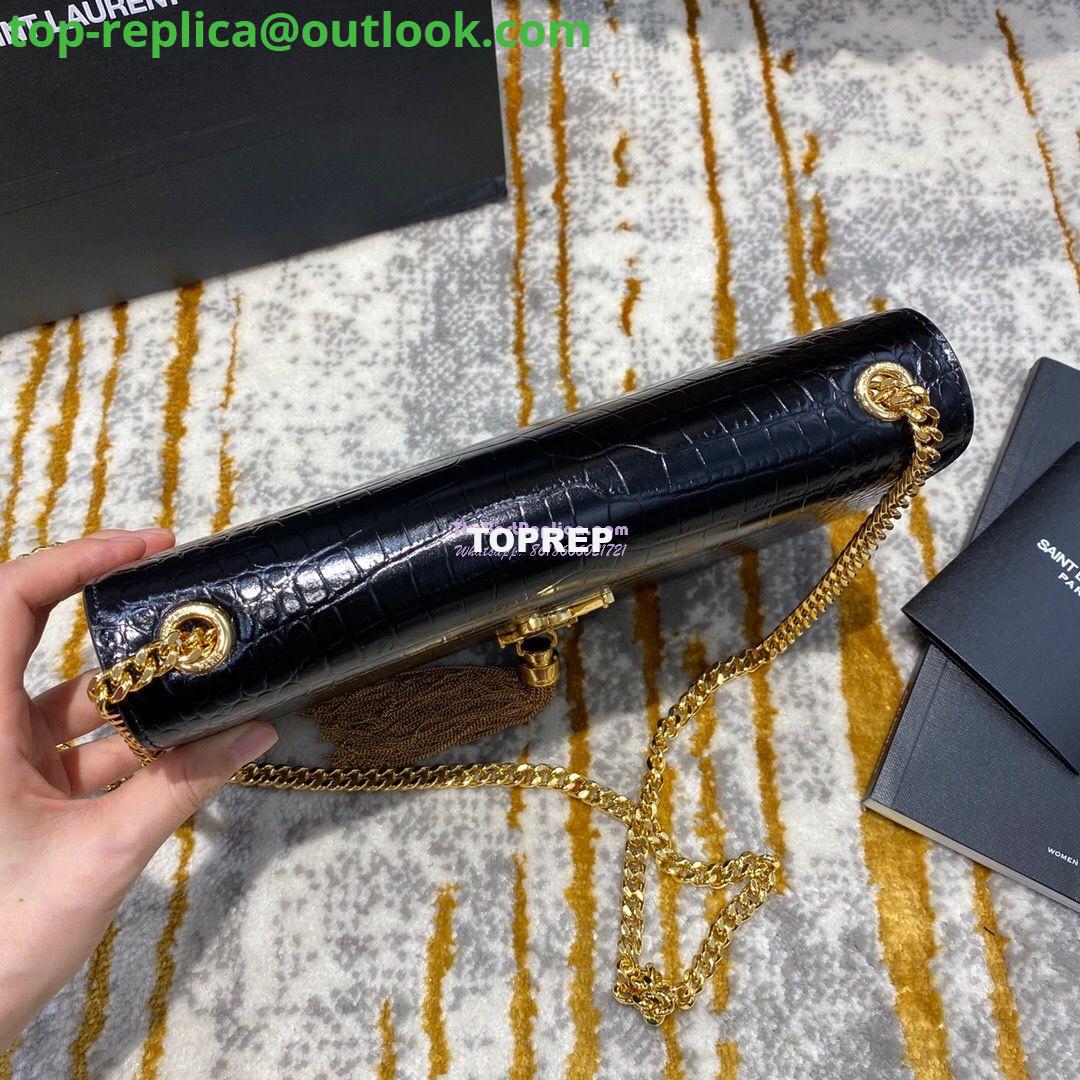 Replica YSL Classic Medium Kate Monogram Saint Laurent Tassel Satchel In Black Crocodile Embossed Shiny Leather 354119 4 Replica YSL Classic Medium Kate Monogram Saint Laurent Tassel Satchel In Black Crocodile Embossed Shiny Leather 354119 4